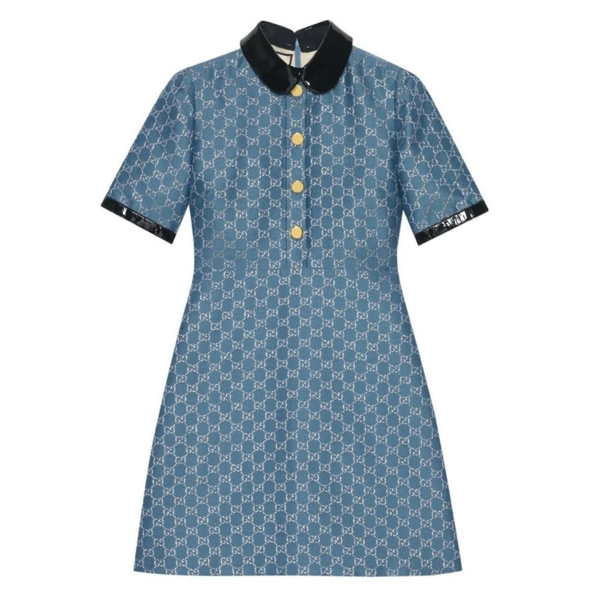 Gucci Blue GG Lamé Dress With Detachable Collar - Runway Catalog