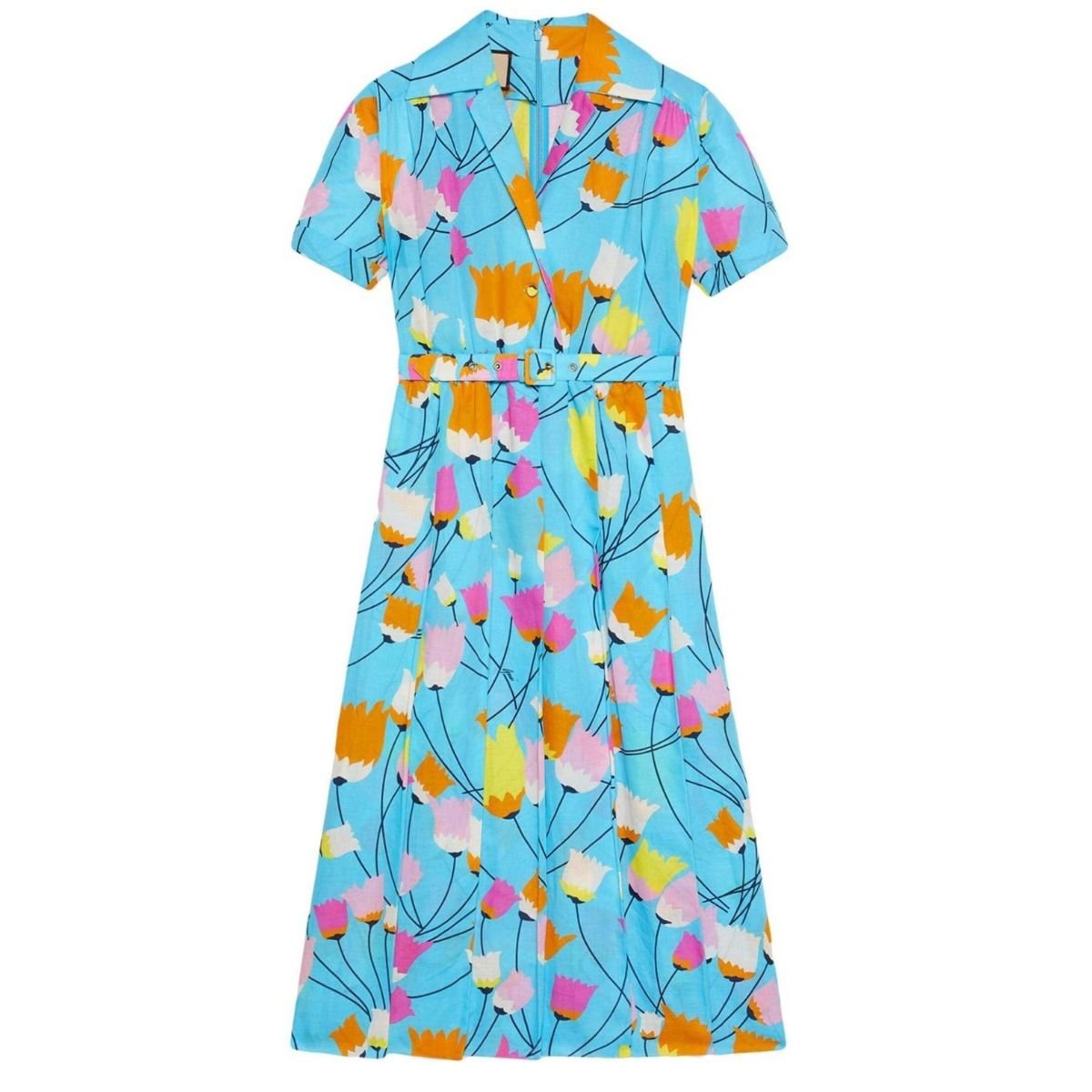 ワンピース GUCCI Floral print silk pleated dress 38 Gucci Blue Tulip Print Pleated Dress