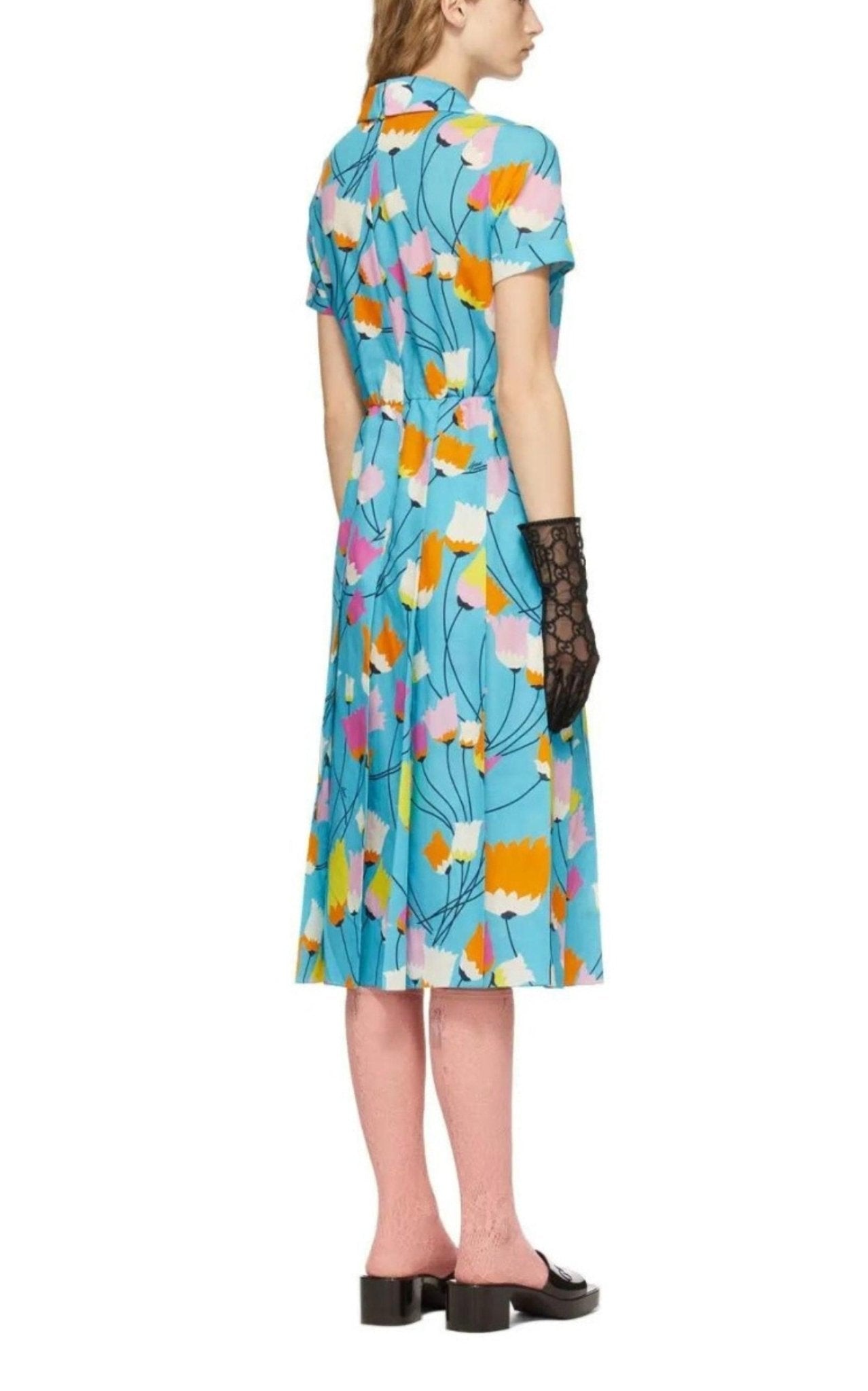 Gucci Blue Tulip Print Pleated Dress