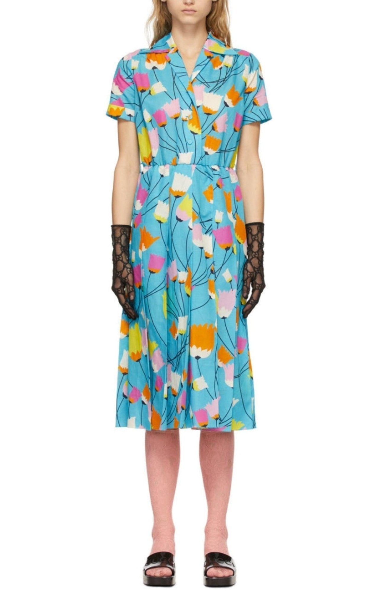 Gucci Blue Tulip Print Pleated Dress - Runway Catalog