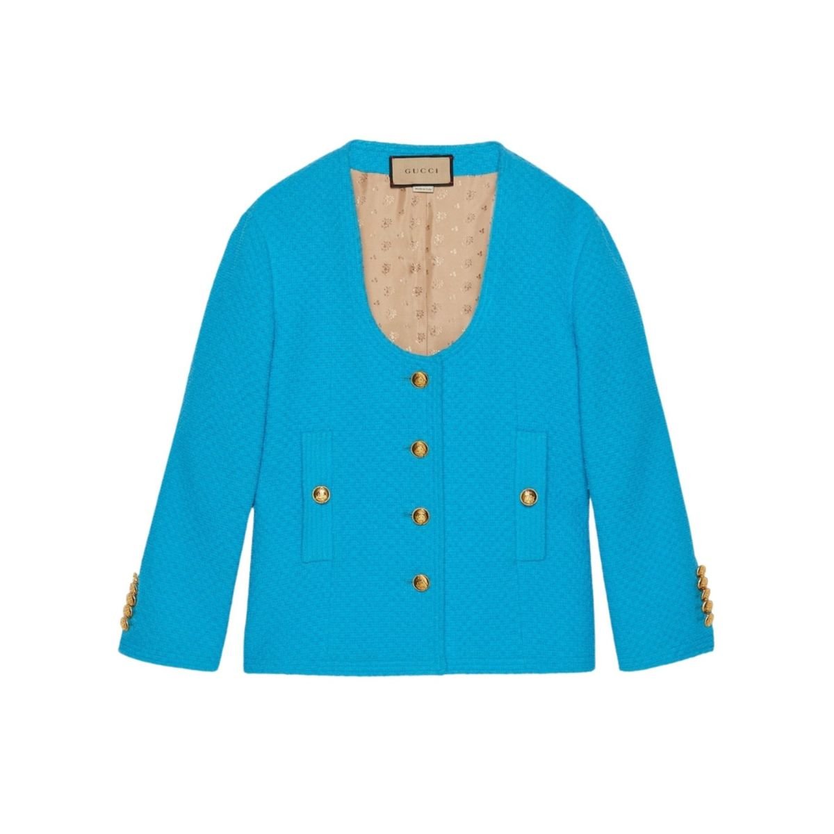 Blue Turquoise Cotton Tweed Jacket