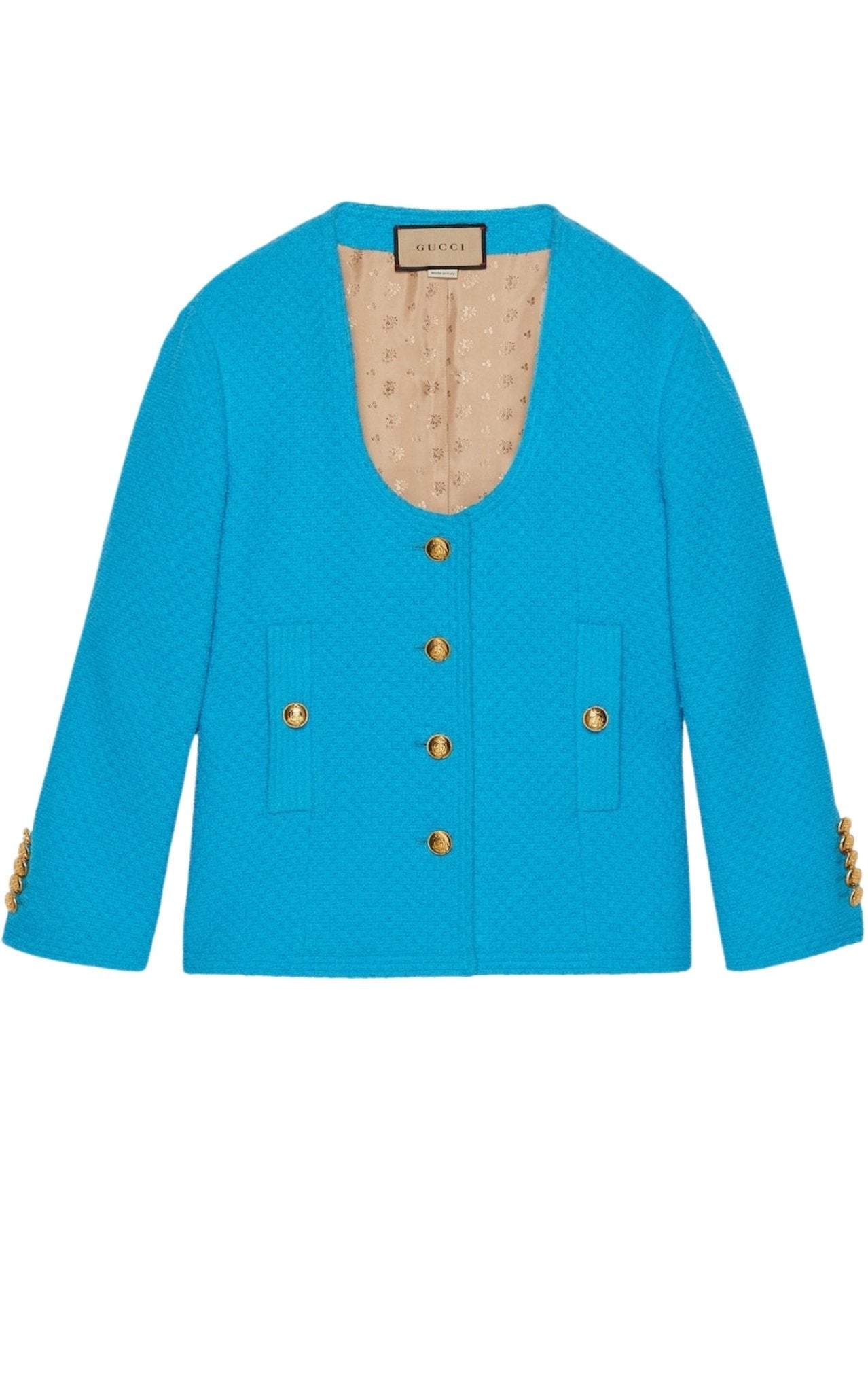 Gucci Blue Turquoise Cotton Tweed Jacket - Runway Catalog