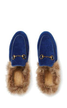 Gucci Blue Velvet & Fur Princetown Slippers - Runway Catalog