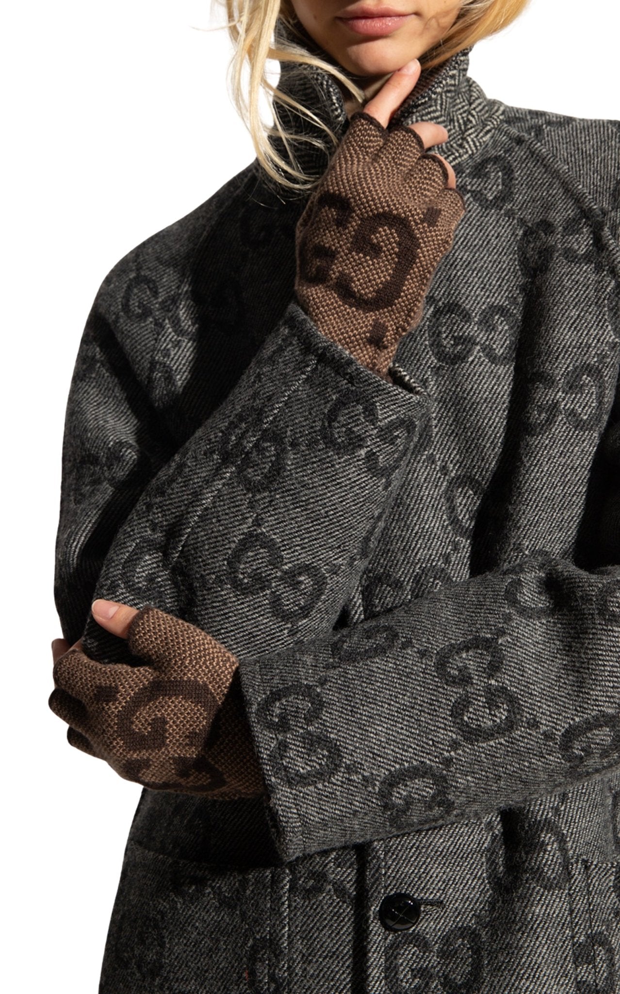 Gucci Brown Cashmere GG Fingerless Gloves - Runway Catalog