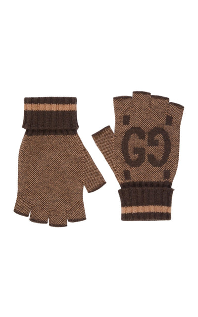 Gucci Brown Cashmere GG Fingerless Gloves - Runway Catalog