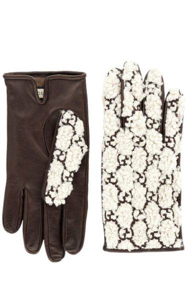 gucci gardening gloves Gucci Brown Leather Embossed Monogram GG Gloves