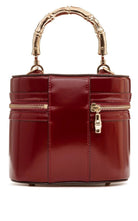 Gucci burgundy glossy leather bucket bag with bamboo-inspired top handle