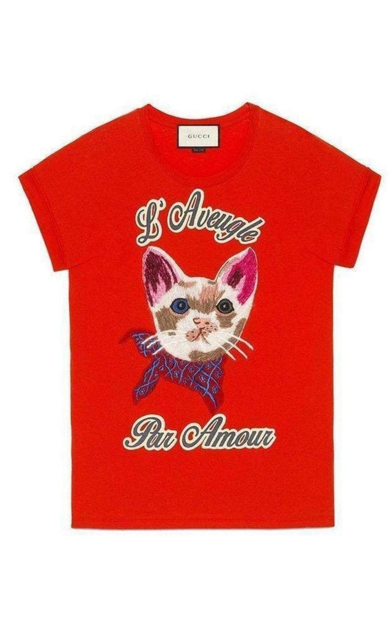 Gucci Cat Embroidered Cotton T-shirt
