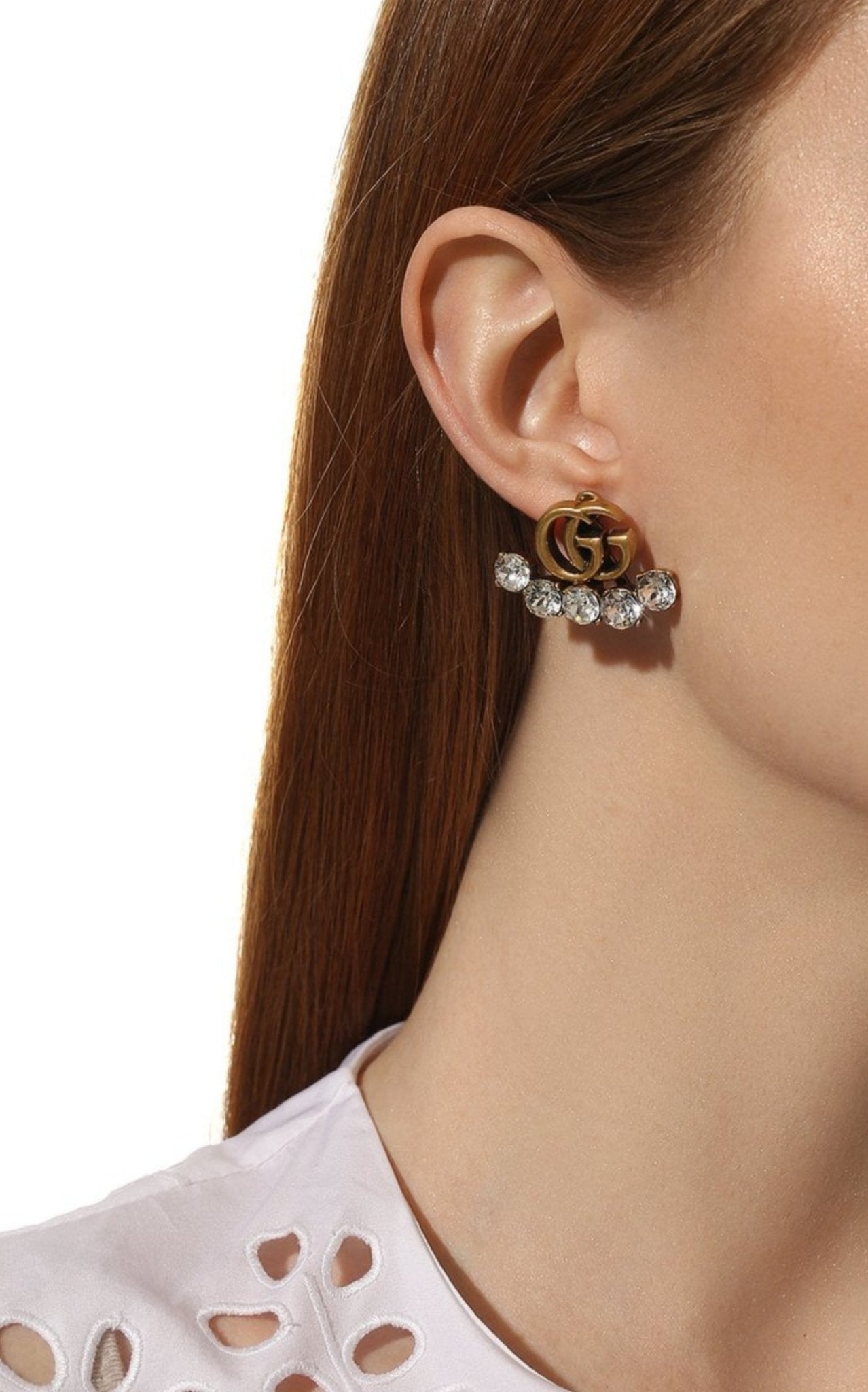 Gucci Crystal Double G Gold Single Earring