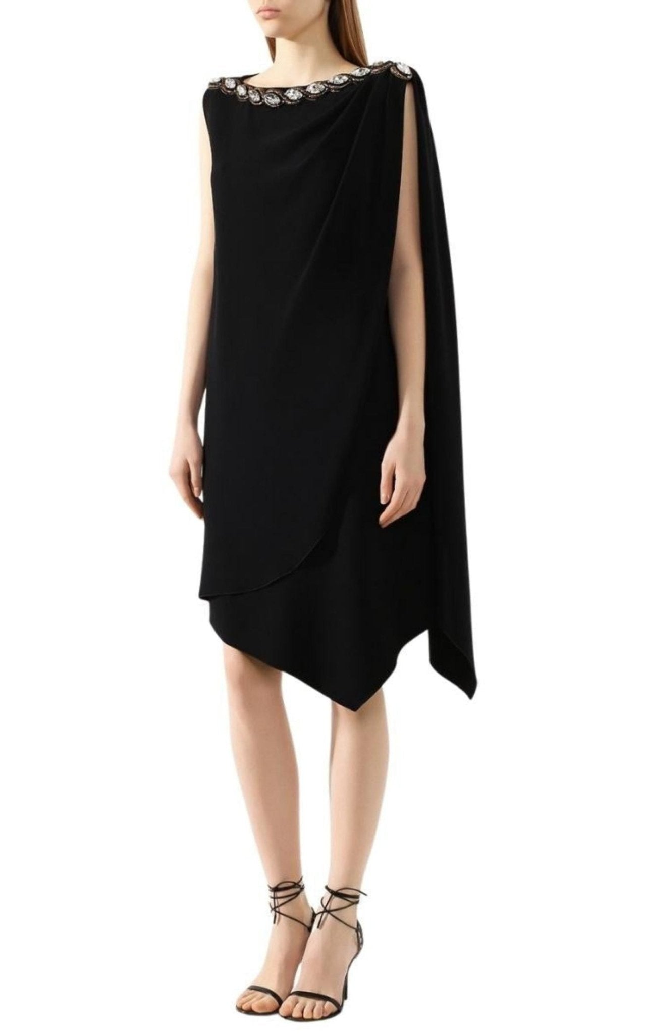 Gucci Crystal Embellished Draped Jersey Shift Dress