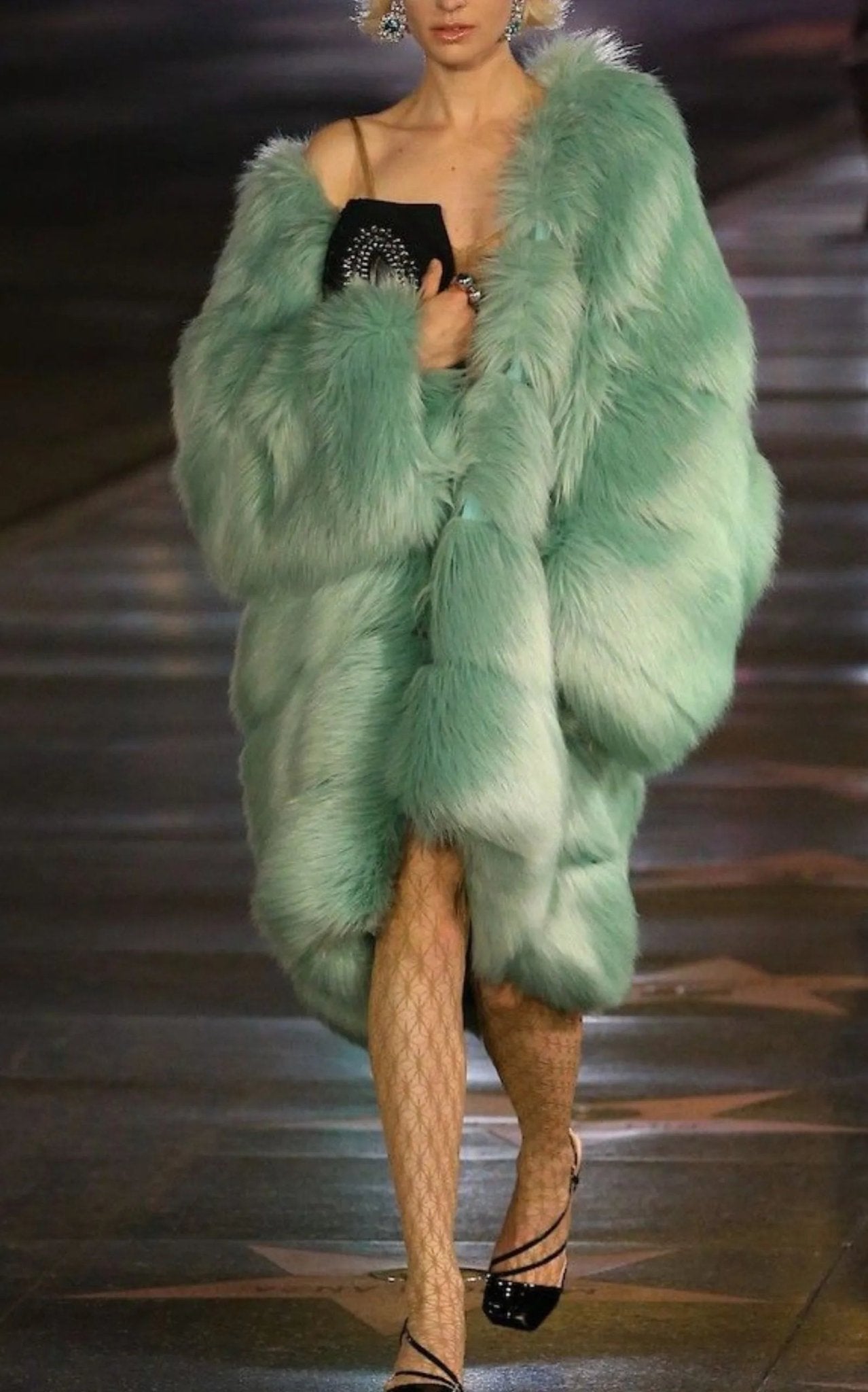 Gucci Faux Fur Coat in Mint, Silk - Lined, Made in Italy - Runway Catalog