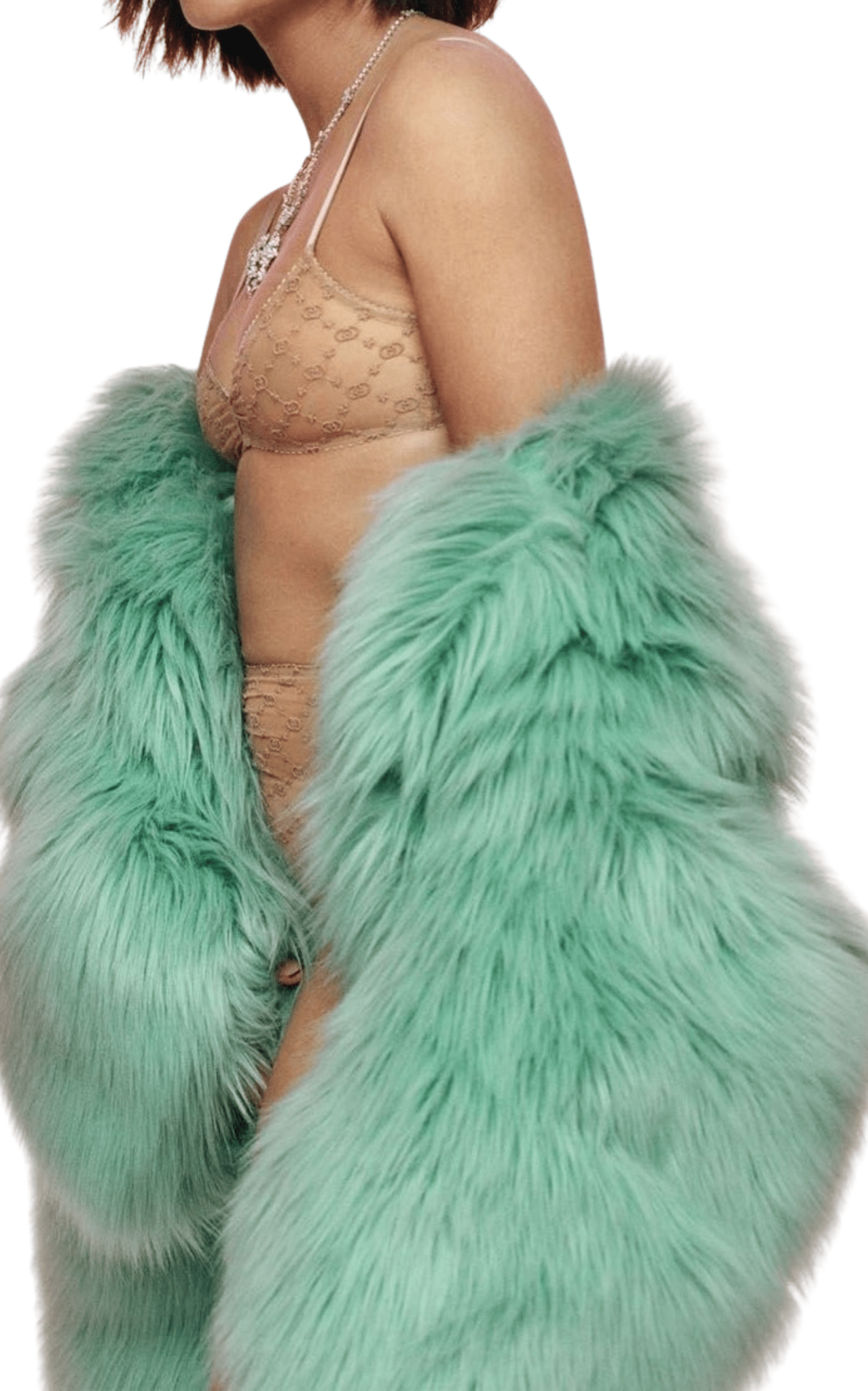 Gucci Faux Fur Coat in Mint, Silk - Lined, Made in Italy - Runway Catalog