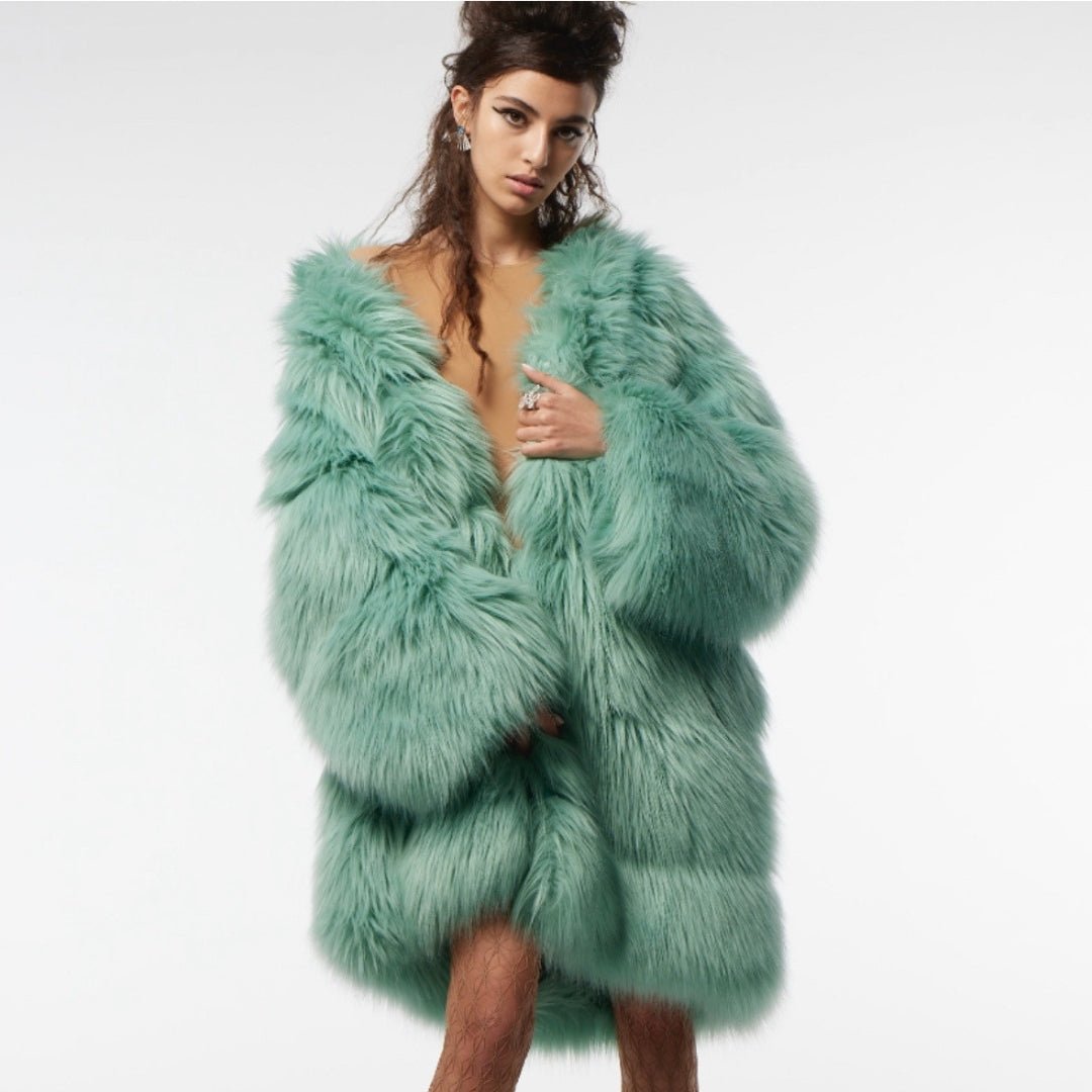 Gucci Faux Fur Coat in Mint, Silk-Lined, Made in Italy