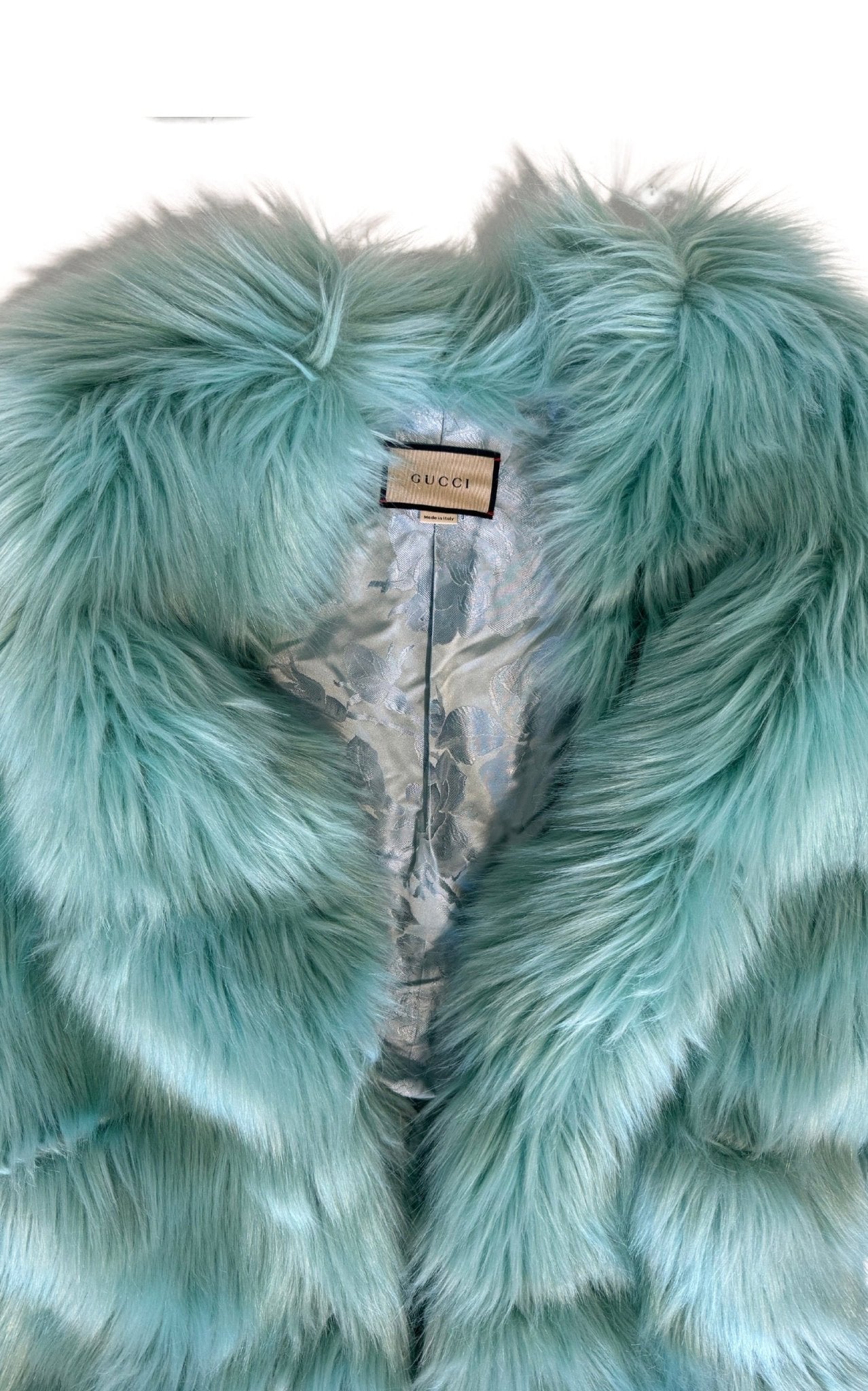 Gucci Faux Fur Coat in Mint, Silk - Lined, Made in Italy - Runway Catalog