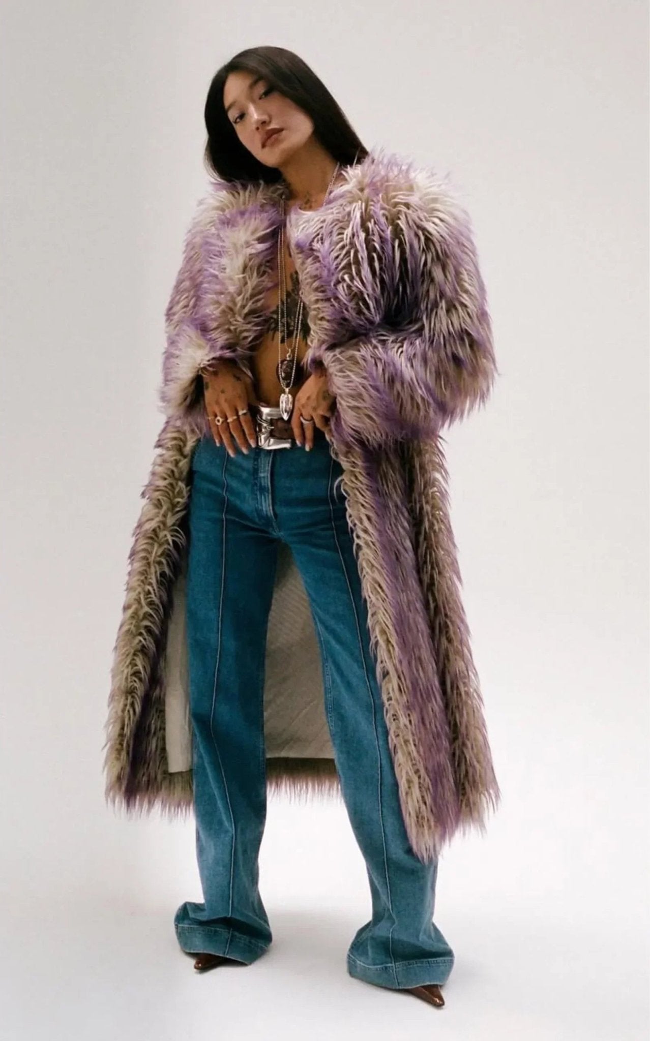 Gucci Faux Fur Coat with Contrast Colored Tips