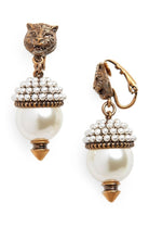 Gucci Feline Head Pearl Drop Earrings - Runway Catalog