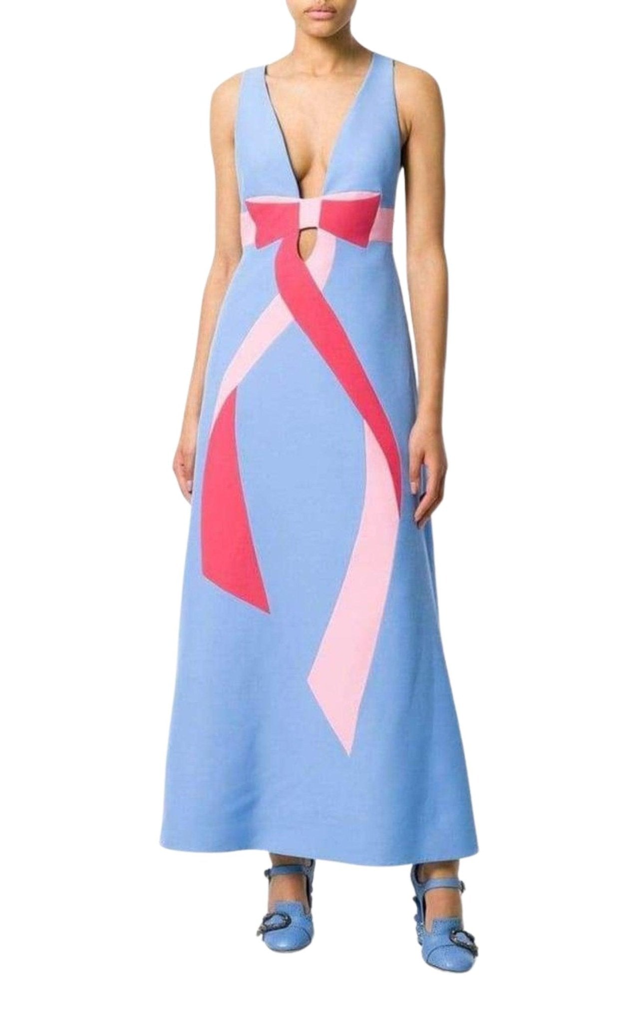 Gucci Floor - Length Bow Detail with V Neck Gown - Runway Catalog