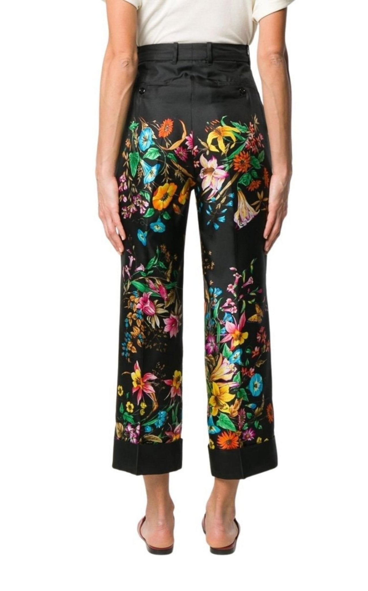 Gucci Floral Print Cropped Silk Trousers Pants