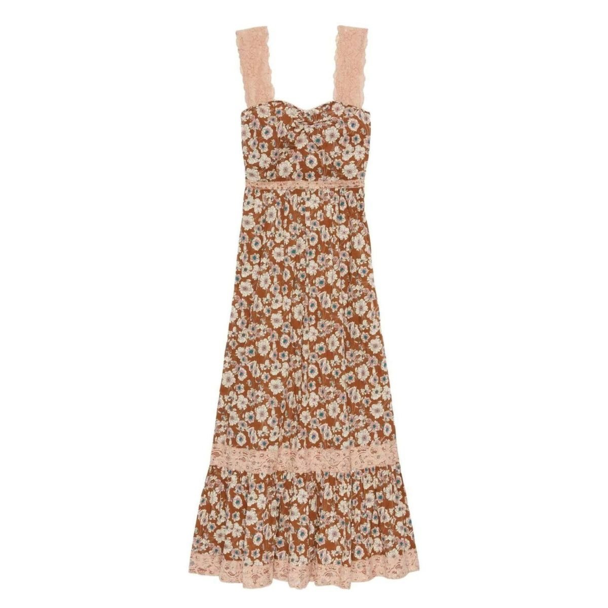 Gucci Floral – Kleid aus Twill mit Spitzenbesatz und Print – Laufsteg-Katalog