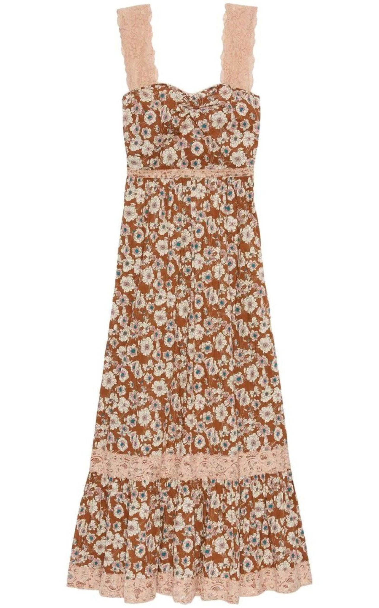 Gucci Floral-print Lace-trimmed Twill Dress