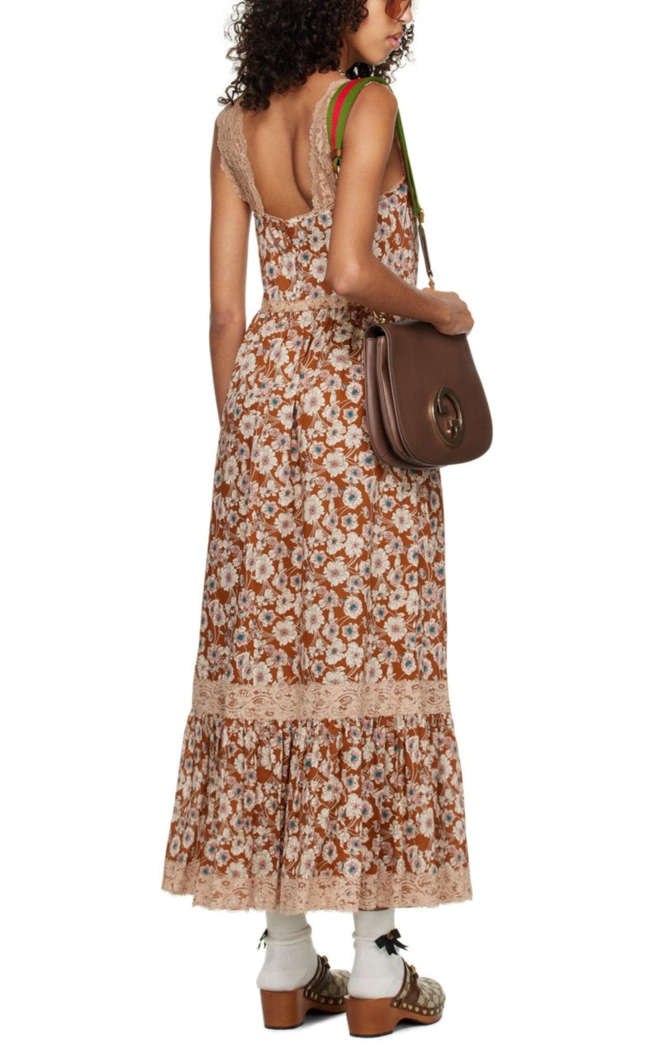 Gucci Floral-print Lace-trimmed Twill Dress