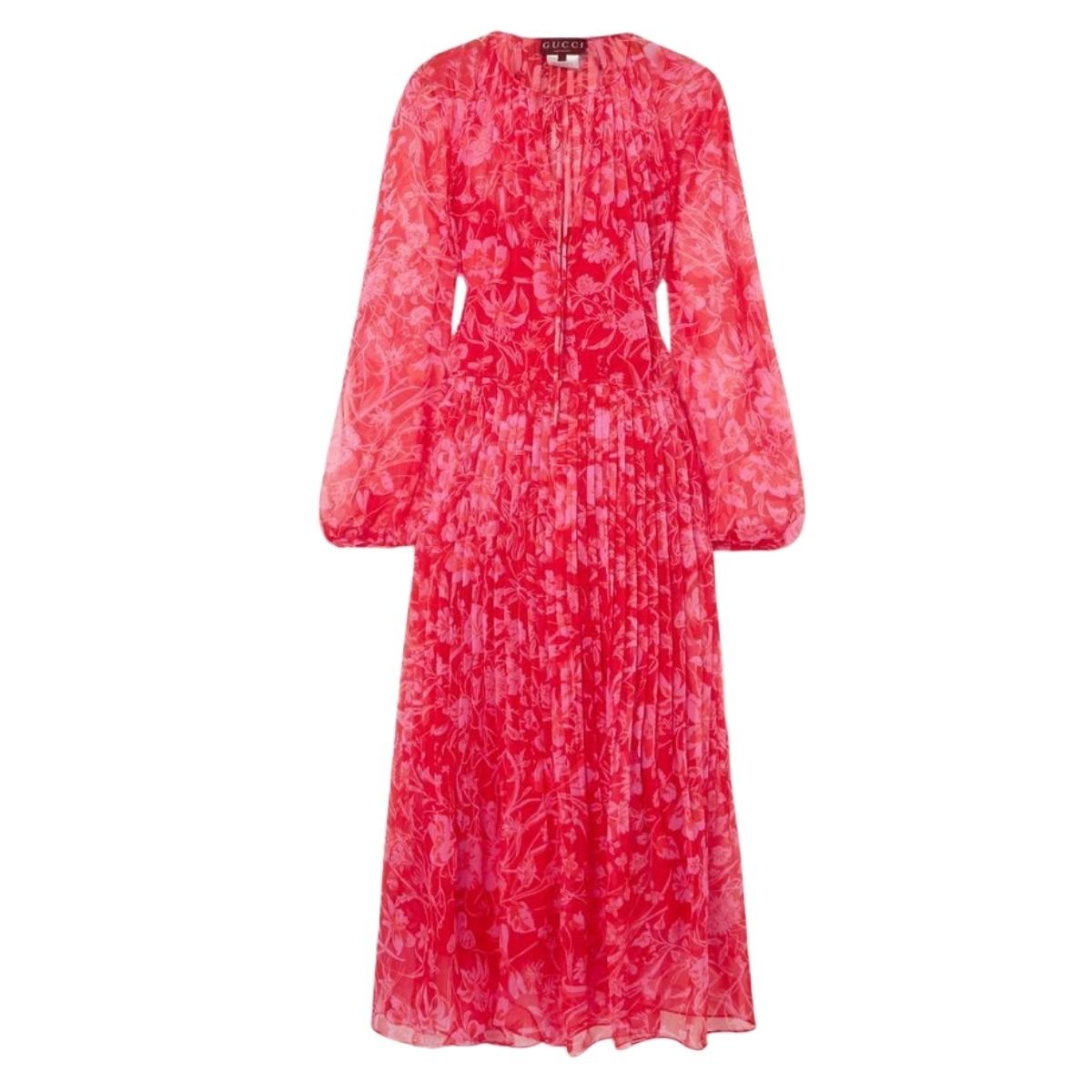 Gucci Floral Silk Chiffon Maxi Dress with Pleated Skirt - Runway Catalog