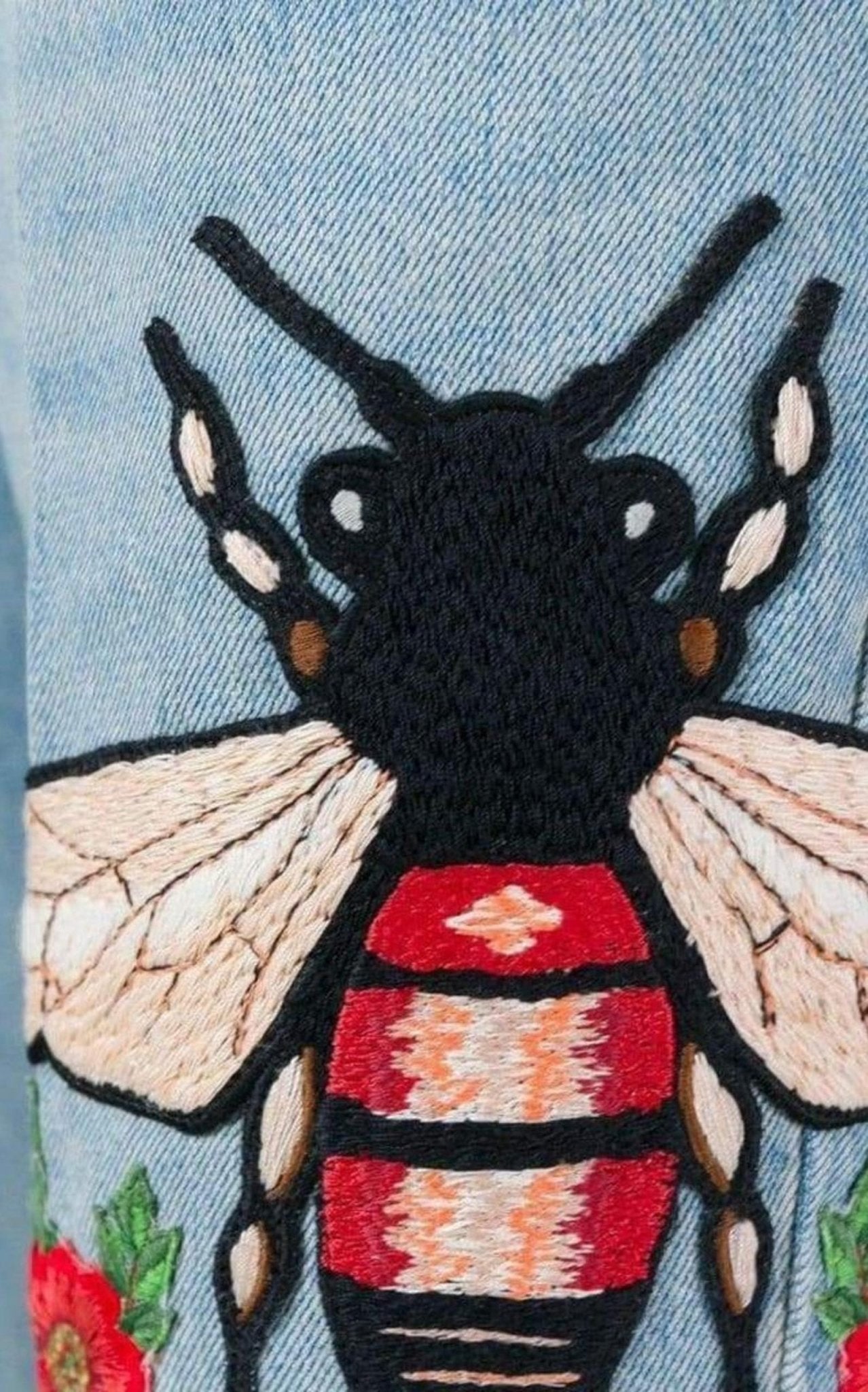 Gucci Fly Embroidered Flared Cotton Jeans
