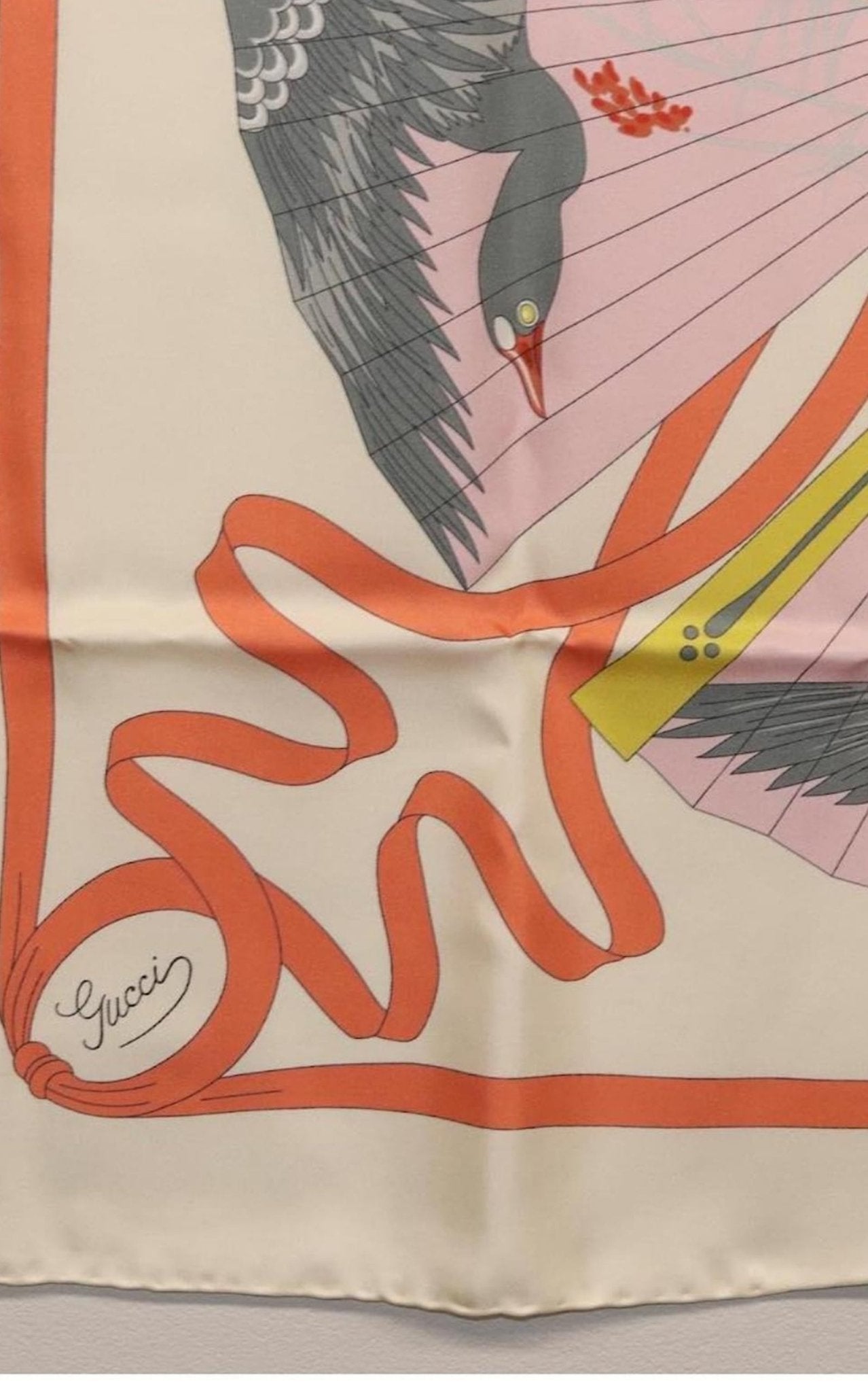 Gucci Fly Swan Print Silk Scarf Ivory