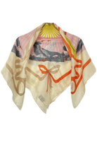 Gucci Fly Swan print silk carré scarf with pink fan motif 