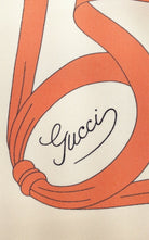 Gucci Fly Swan print silk carré scarf with pink fan motif