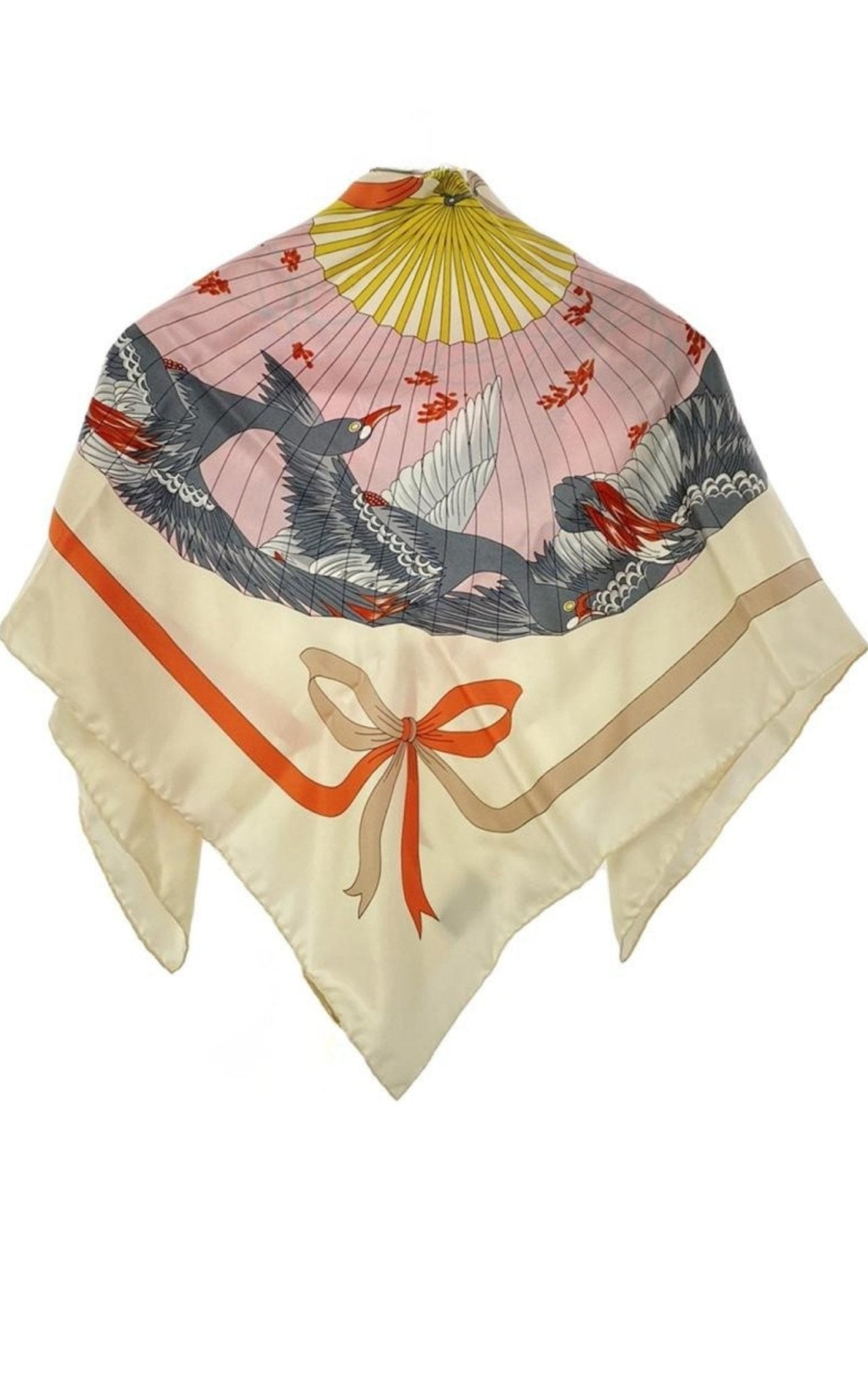 Gucci Fly Swan print silk carré scarf with pink fan motif