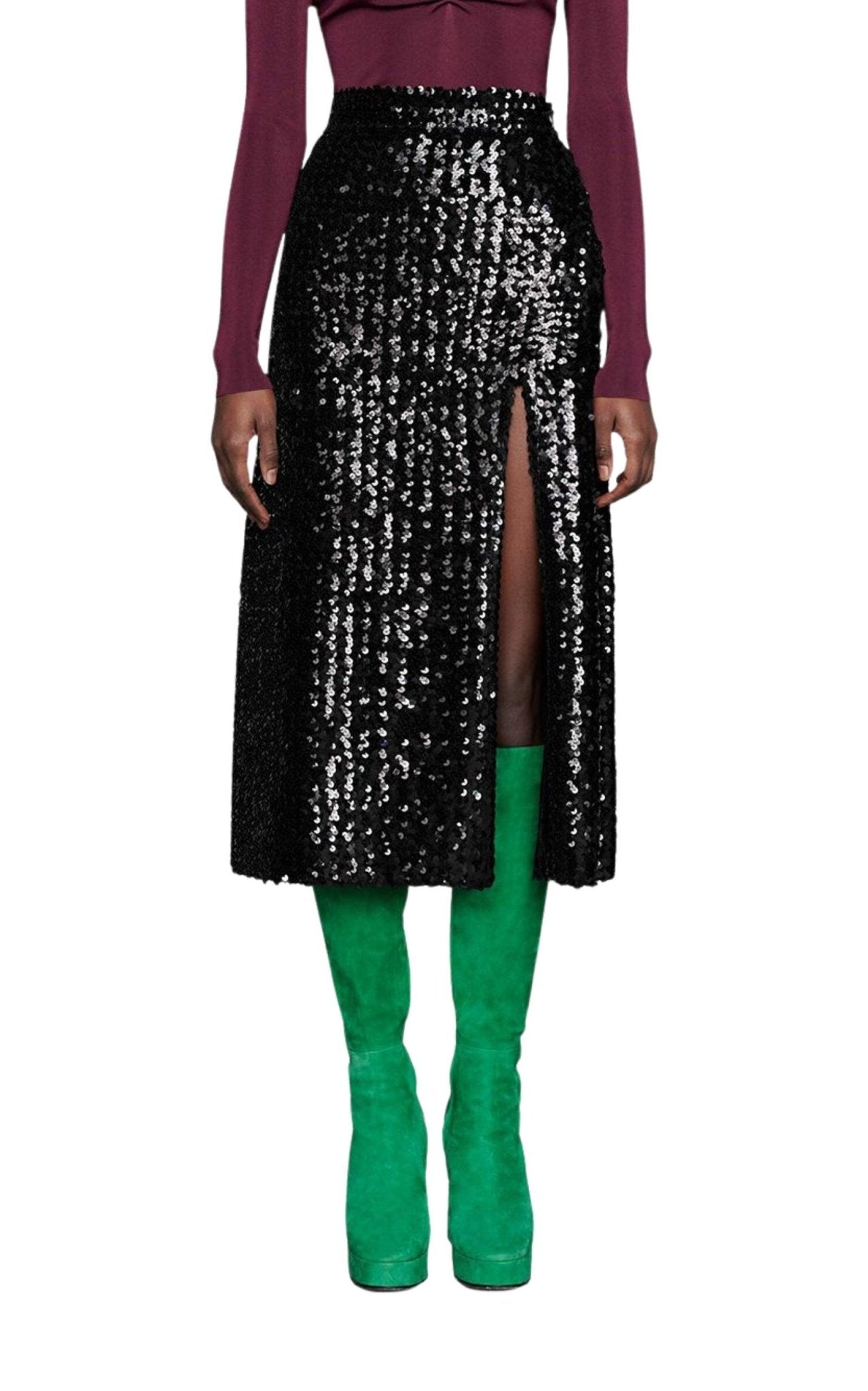 Gucci Front Slit Sequin Embroidered Skirt - Runway Catalog