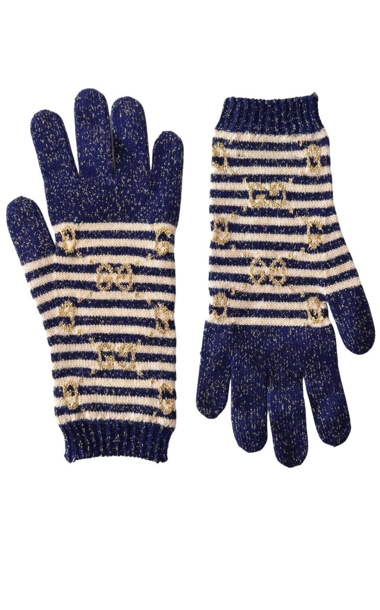 Gucci GG Blue Ivory Wool Blend Gloves - Runway Catalog