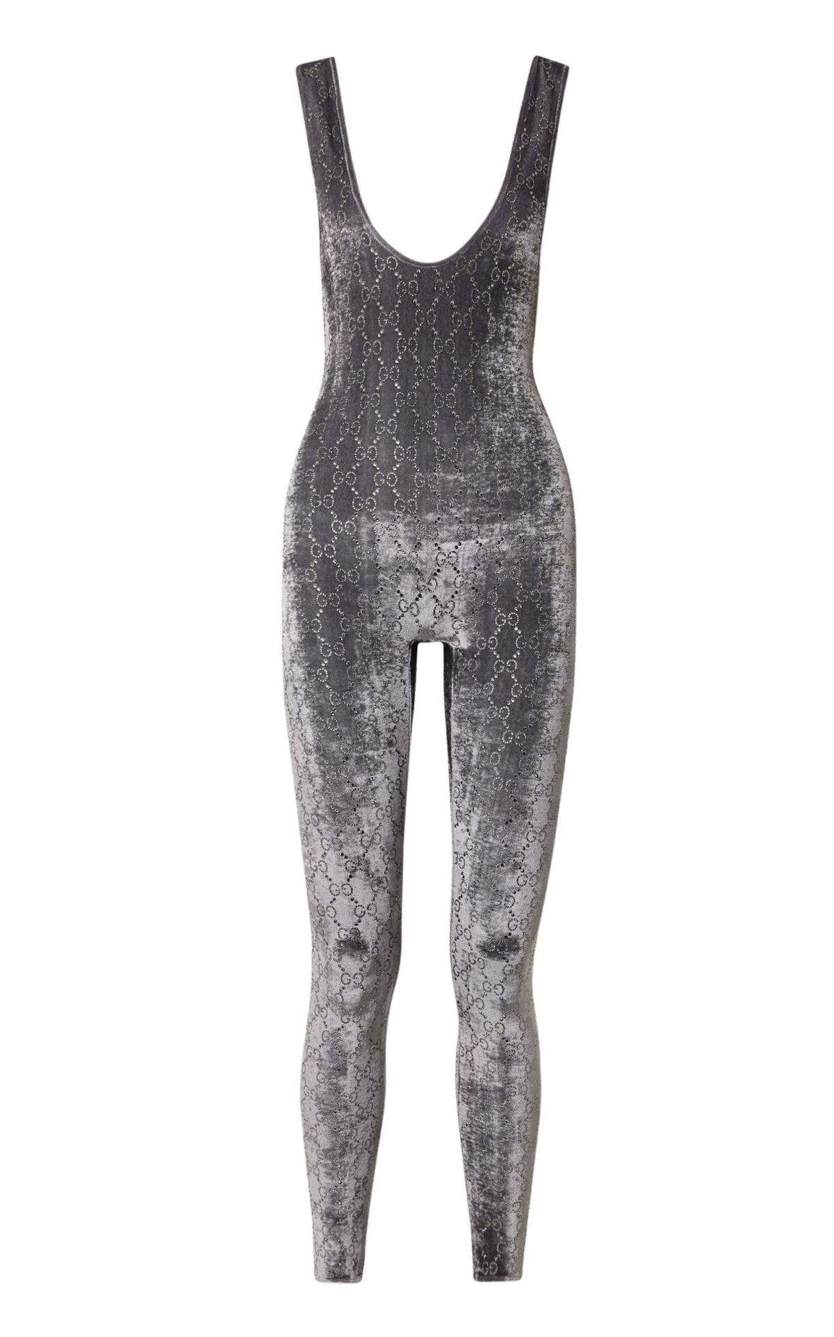 Gucci GG Crystal-Embroidered Velvet Jumpsuit in Grey - Runway Catalog