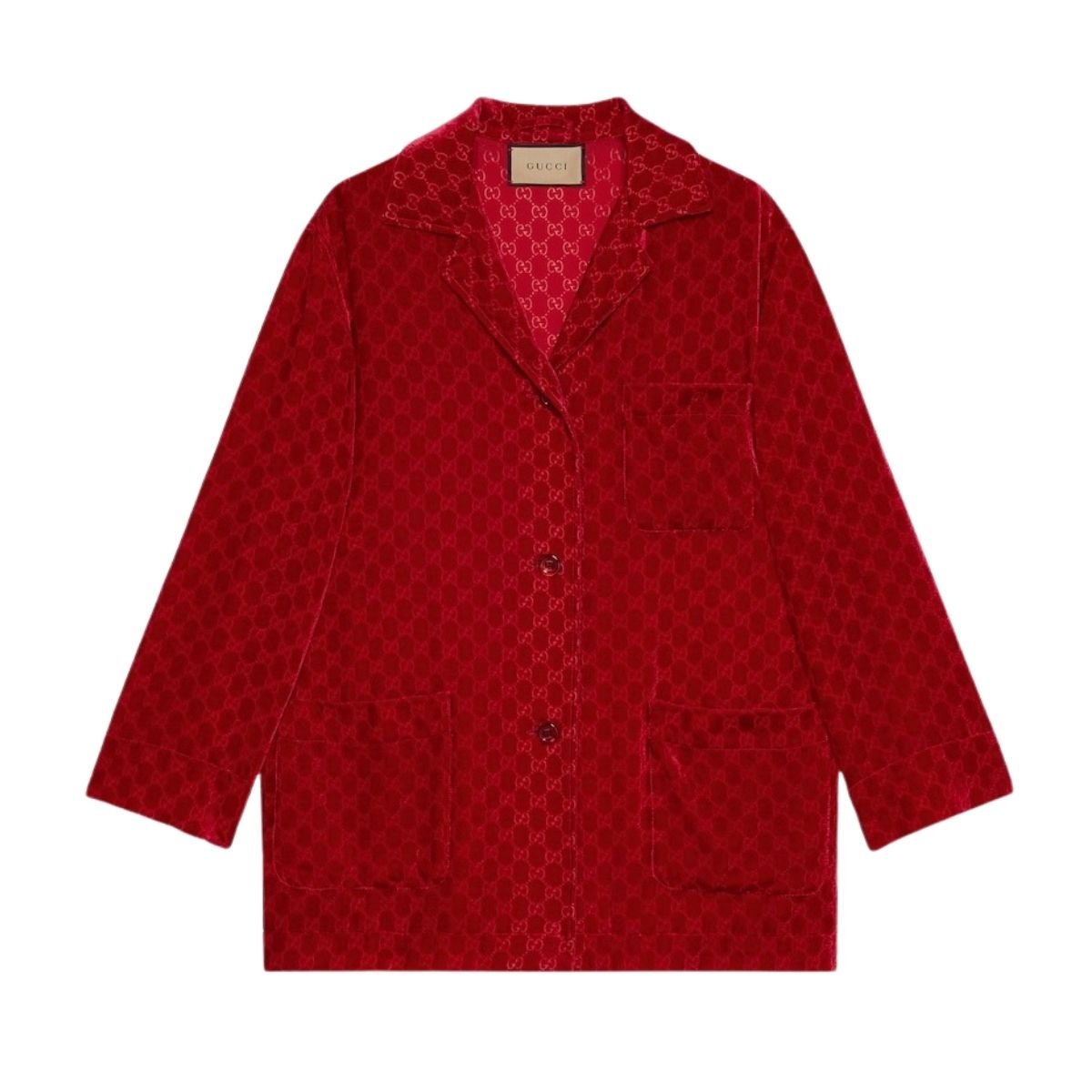 Gucci GG Embossed Devoré Velvet Shirt in Red - Runway Catalog