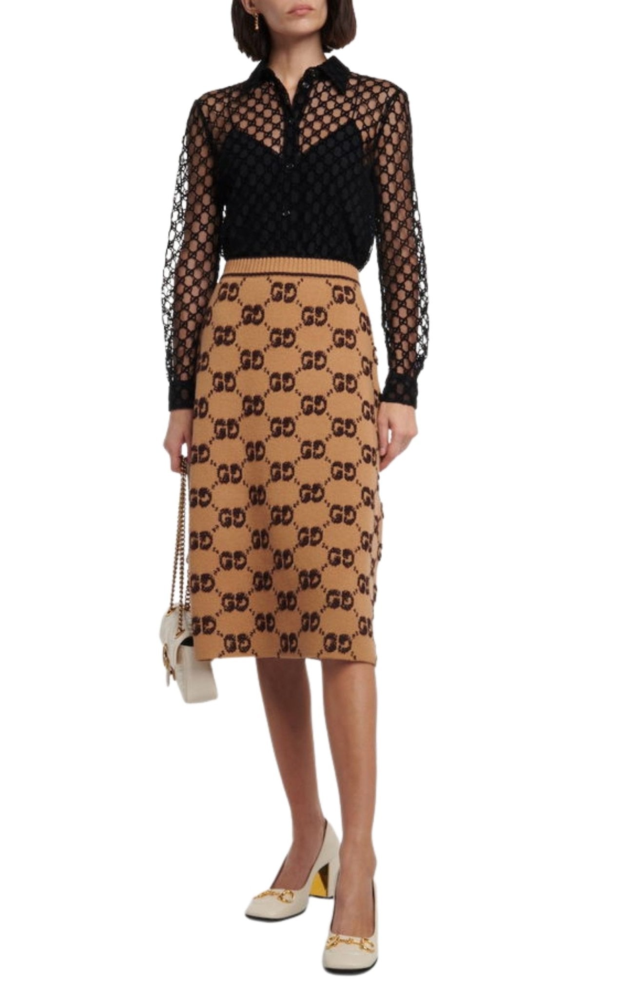 Gucci GG Logo Jacquard Wool Bouclé Midi Skirt