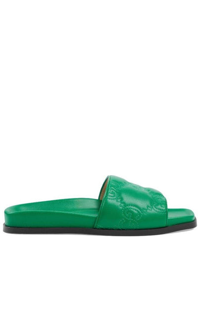 Gucci Gg Matelassé Slide Sandal In Green - Runway Catalog