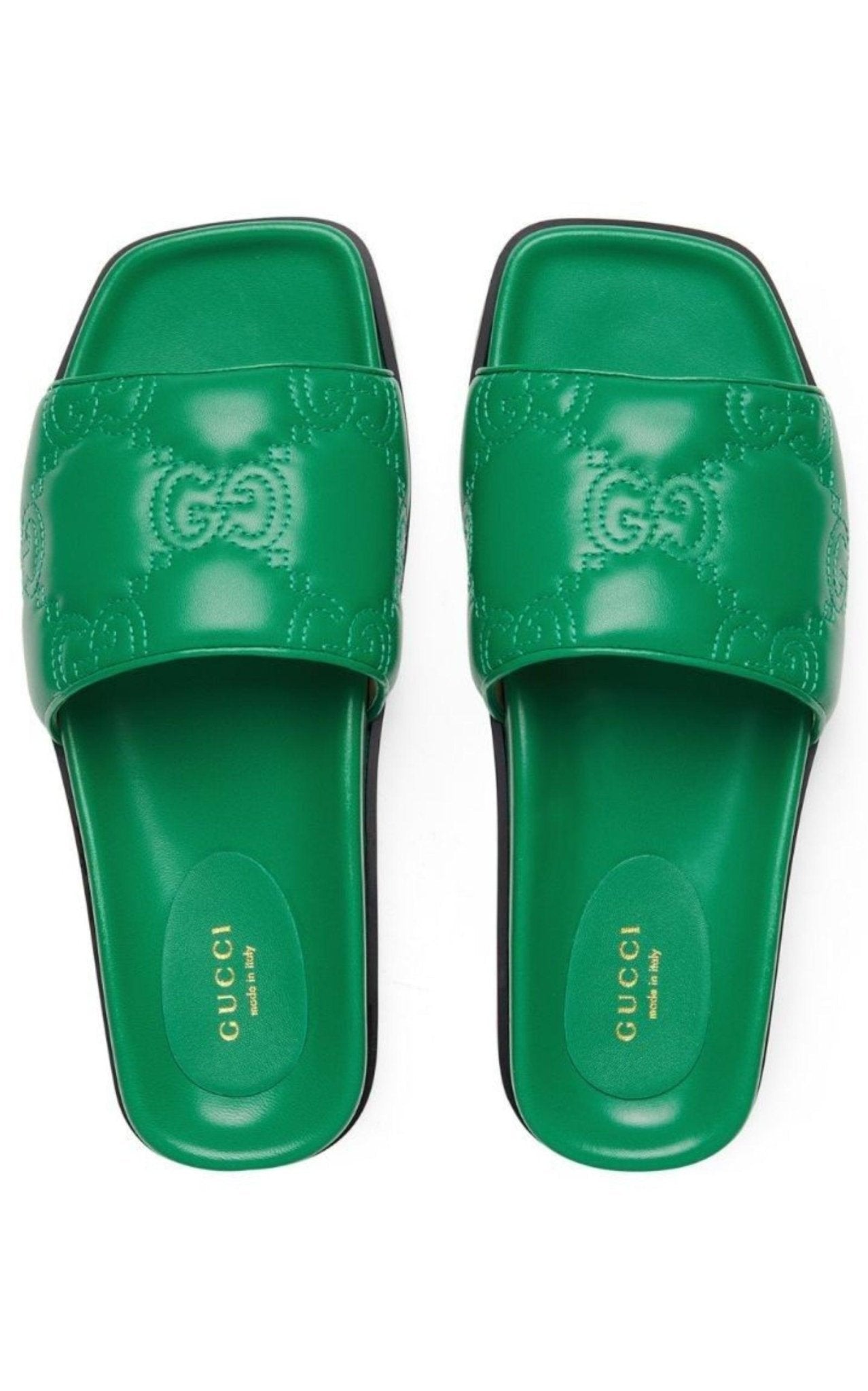 Gucci Gg Matelassé Slide Sandal In Green - Runway Catalog