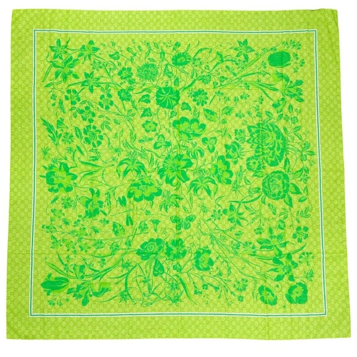Gucci green GG Supreme floral print silk scarf carré