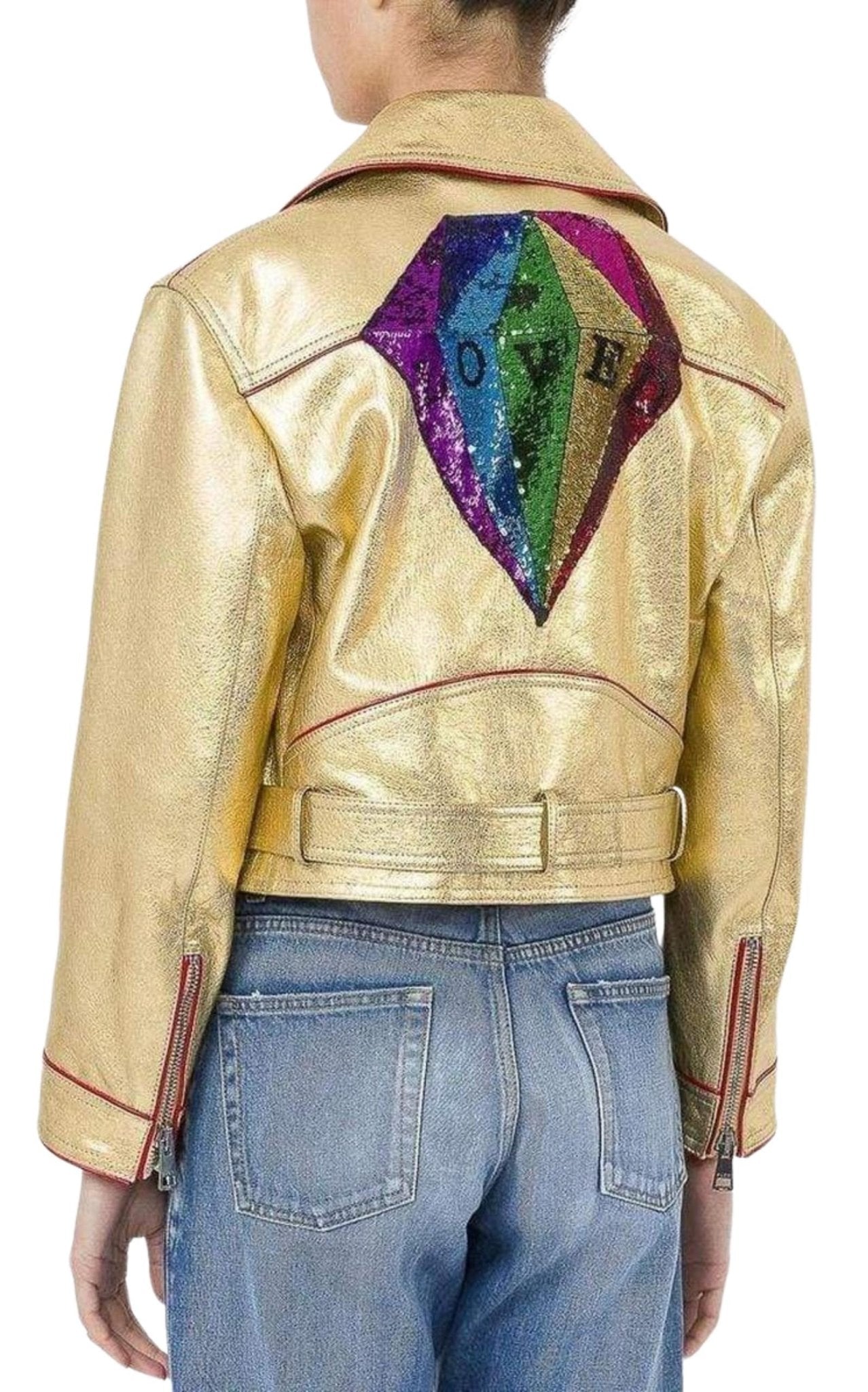 Gucci Gold Leather Short Biker Jacket - Runway Catalog
