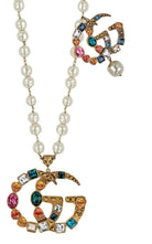 Gucci Gold - plated Metal Double G Crystal Necklace - Runway Catalog