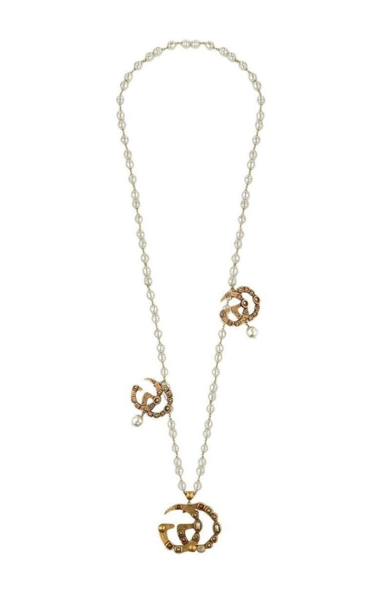 Gucci Gold - plated Metal Double G Crystal Necklace - Runway Catalog