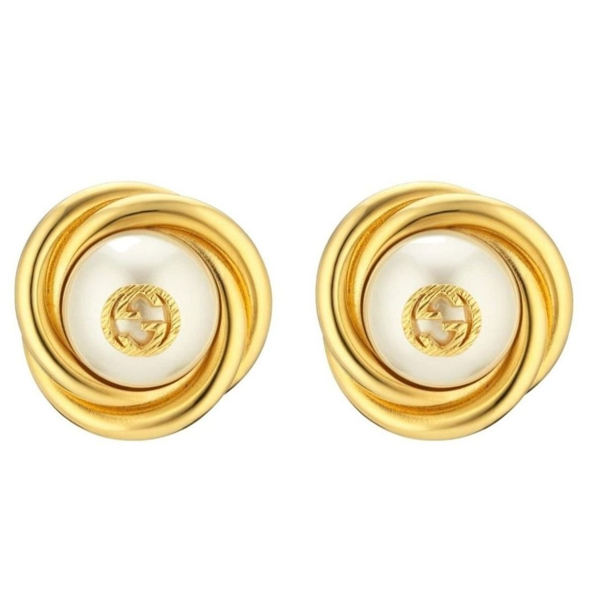 Gucci Gold - tone Double G Faux Pearl Clip - on Earrings - Runway Catalog