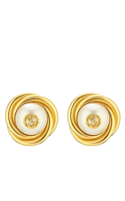 Gucci Gold - tone Double G Faux Pearl Clip - on Earrings - Runway Catalog
