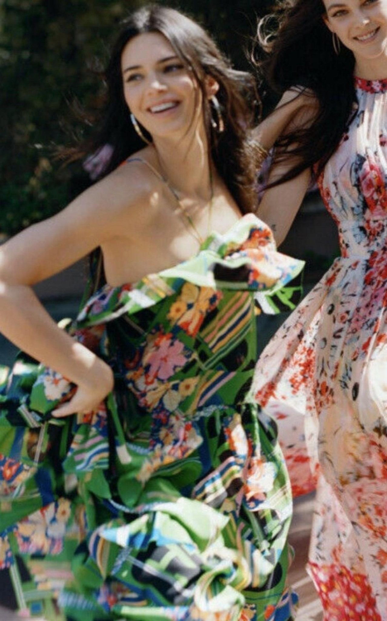 Gucci Green Floral Check - Print Ruffled Silk Gown - Runway Catalog