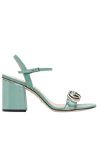 Gucci Green Sequin GG Marmont Mid Heeled Sandals - Runway Catalog