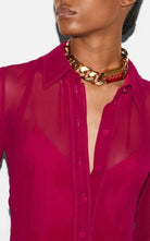 Robe chemise longue en soie fuchsia Gucci Gucci - Catalogue défilé