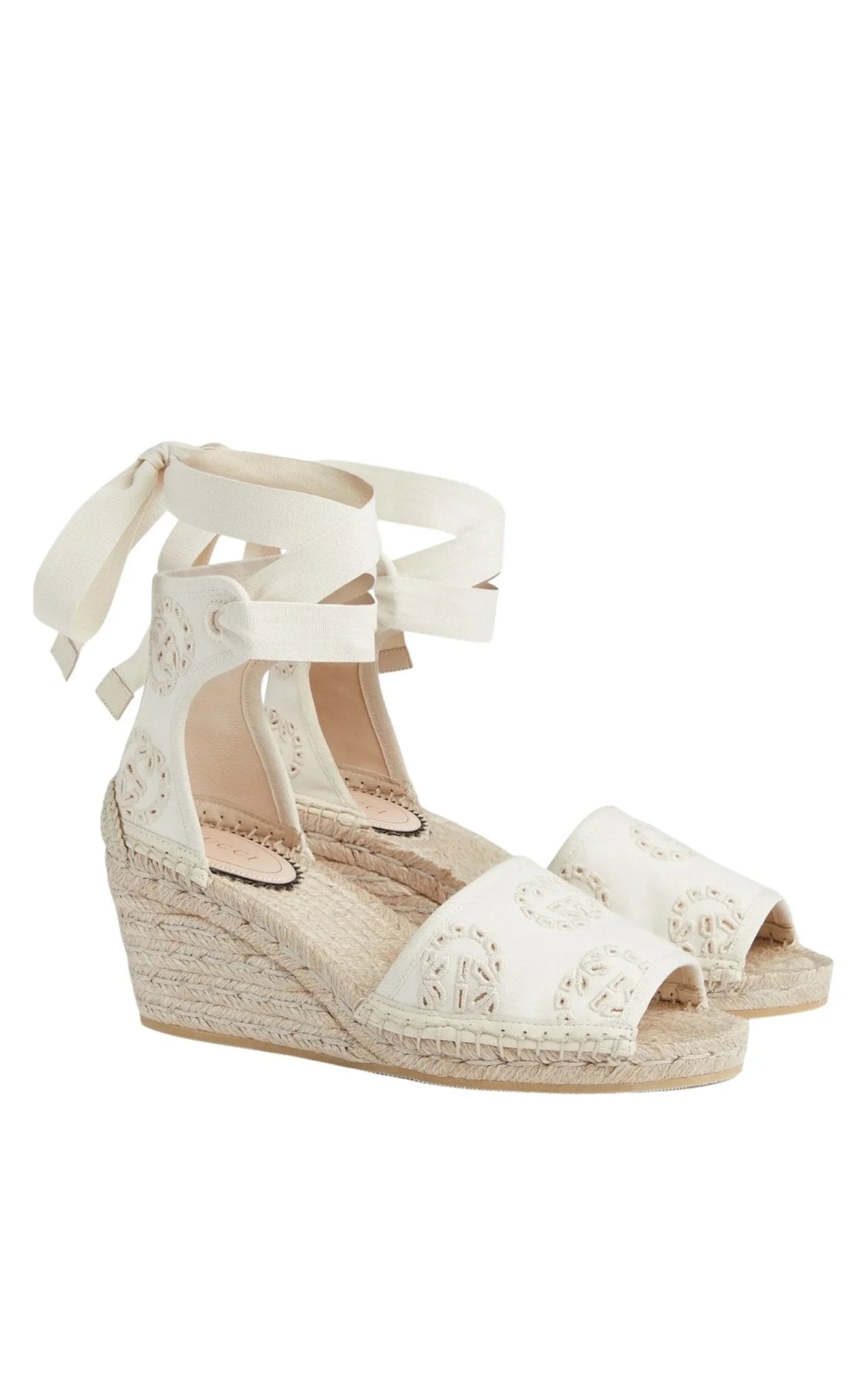 Gucci Gucci Interlocking G Platform Espadrilles in Ivory Canvas Ribbon Tie - Runway Catalog