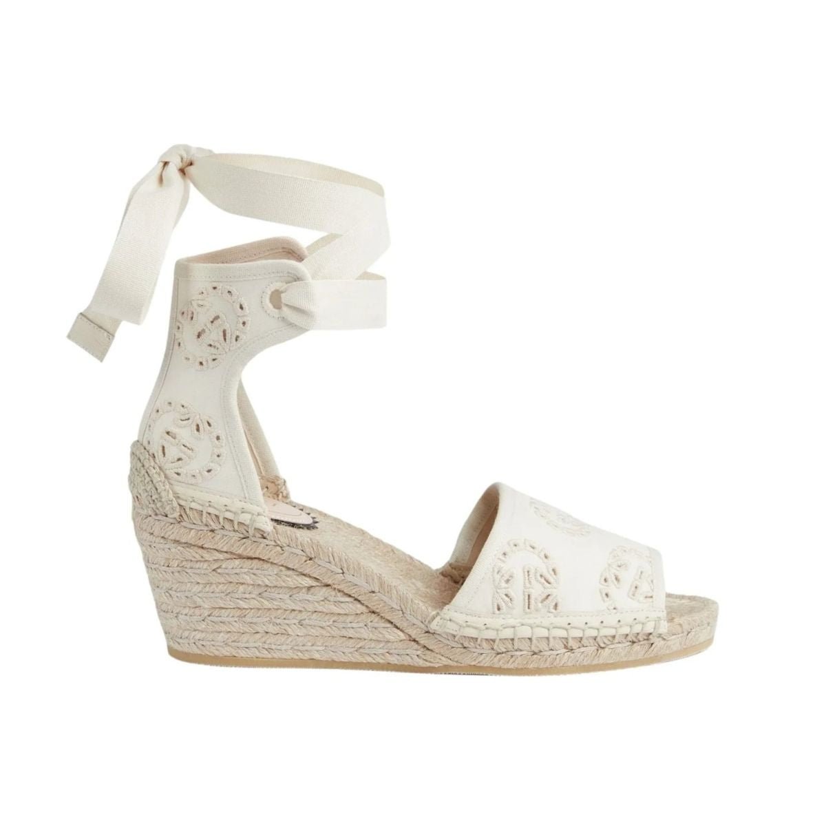 Gucci Gucci Interlocking G Platform Espadrilles in Ivory Canvas Ribbon Tie - Runway Catalog