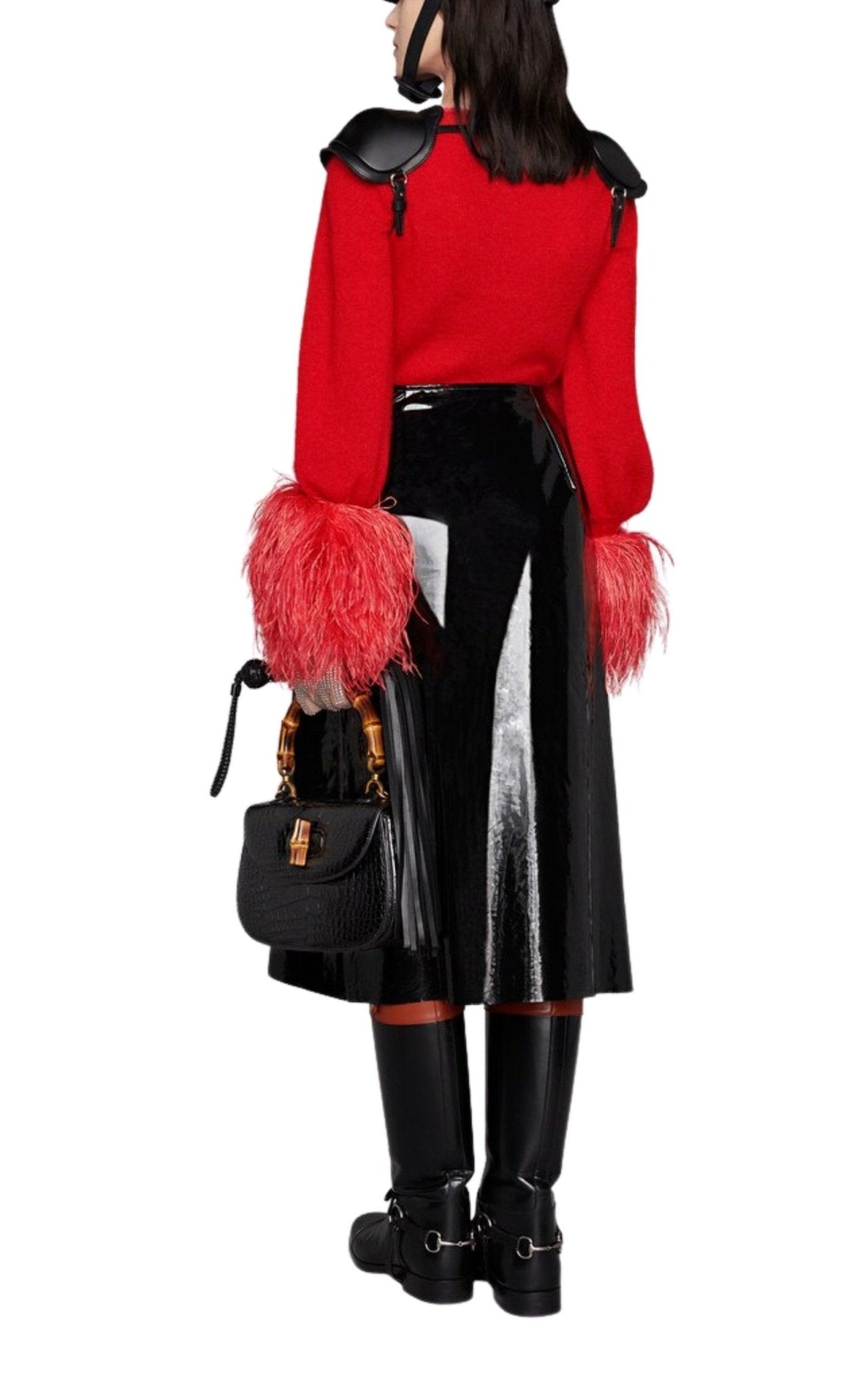 Gucci High Waisted Black Vinyl Midi Skirt - Runway Catalog